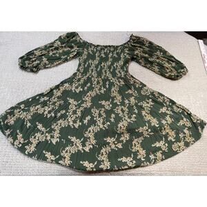 Angie Women’s Small Mini Dress Green Floral Botanical Cottagecore Summer